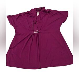 Avon sz L raspberry drapy flowy rhinestone embellished front knit top EUC